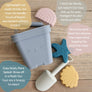 Set de Plage en silicone alimentaire: 1 seau, 1 pelle et 3 moules