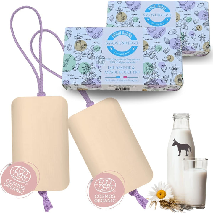 Lot de 2 savons bio au lait d'anesse et amande douce