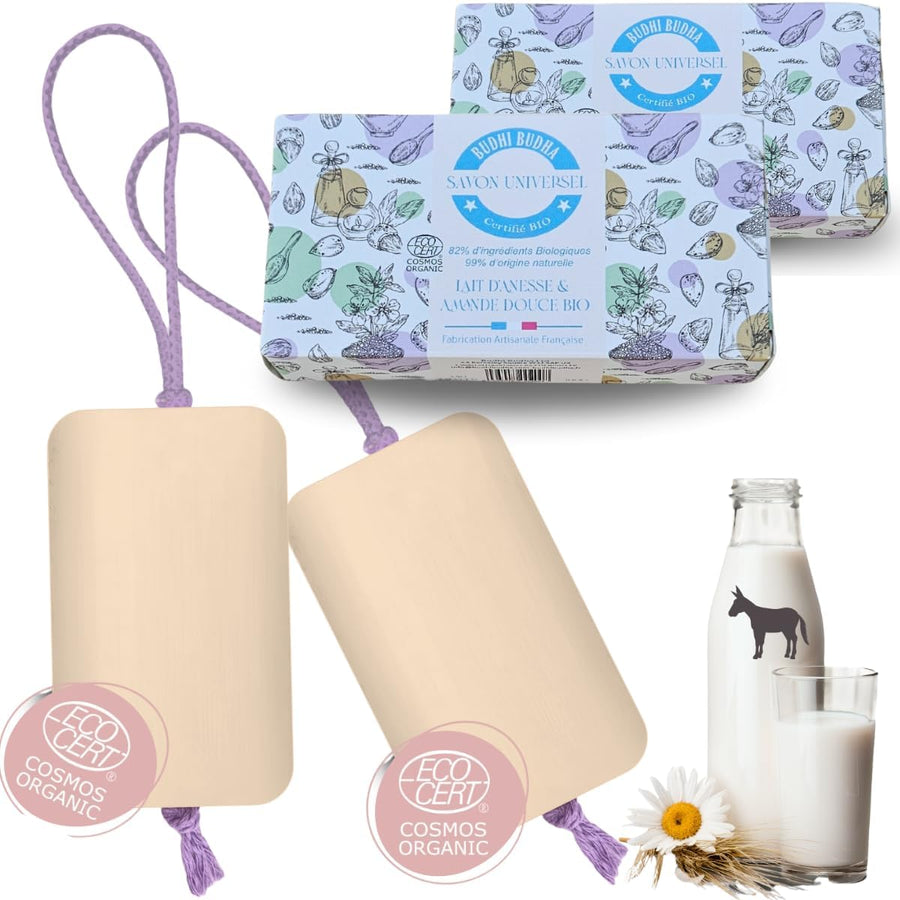 Lot de 2 savons bio au lait d'anesse et amande douce