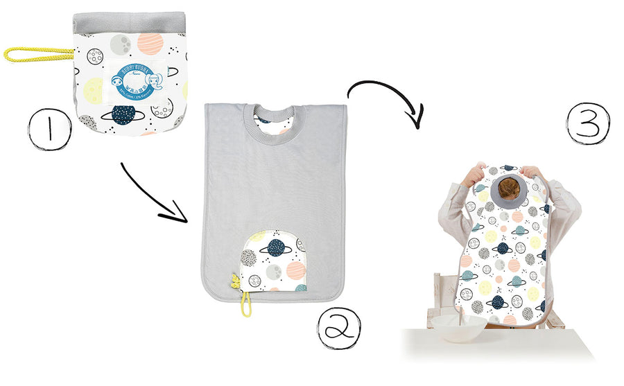 Bavoir maternelle à enfiler avec poche de rangement (petits costauds), coton bio oekotex