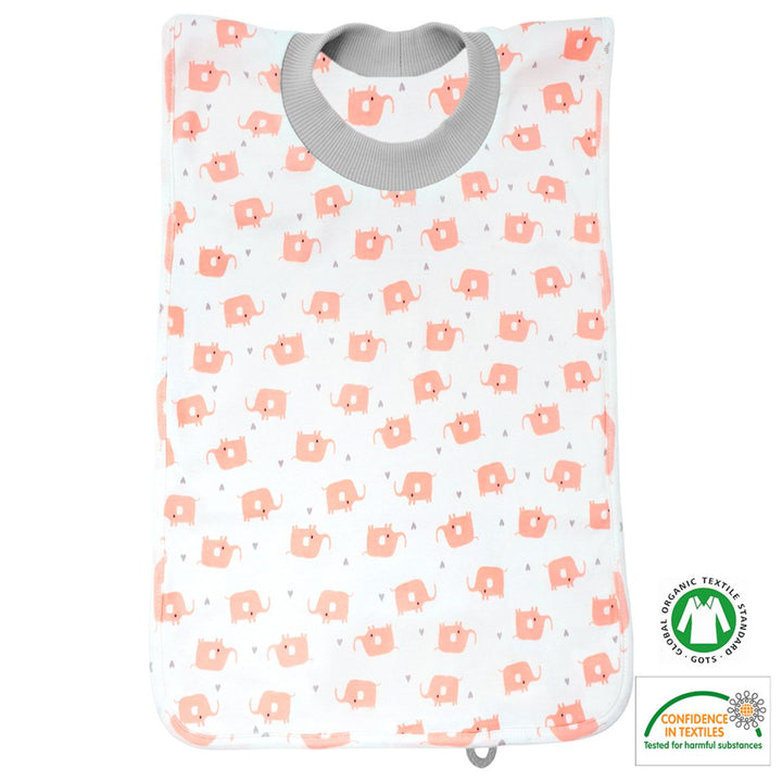 grand bavoir maternelle à enfiler avec poche intégrée, tomkity, bumkins, jacadi, petit bateau, éléphants roses, petit souk, bavoir 2 en un , bavoir facile à enfiler, bavoir facile à mettre, bavoir pour l'école maternelle, bavoir pour la cantine, bavoir avec col élastique, bavoir elastique, bavoir fille, bavoir bébé, cadeau de naissance, idée cadeau de naissance, bavoir pour la maternelle pas cher, bavoir fait main, bavoir motif éléphants, bavoir maternelle élastique, bavoir oeko tex standard 100